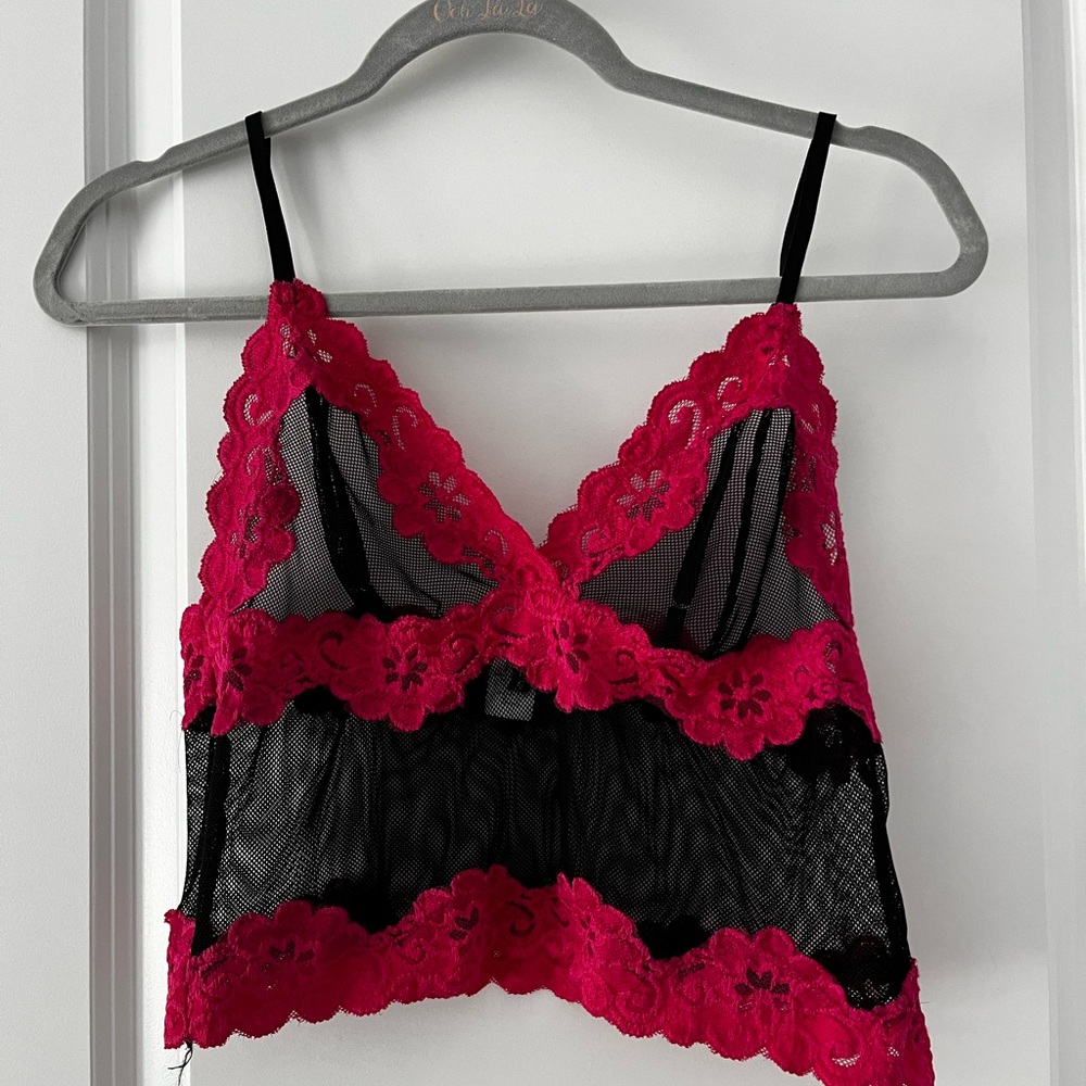 Rampage Pink Lace and Black Mesh Crop Top